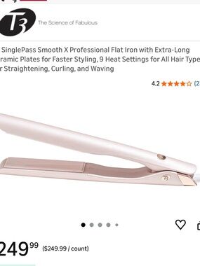 T3 SinglePass Smooth X Flat Iron - Baby Pink with Rose Gold Accents